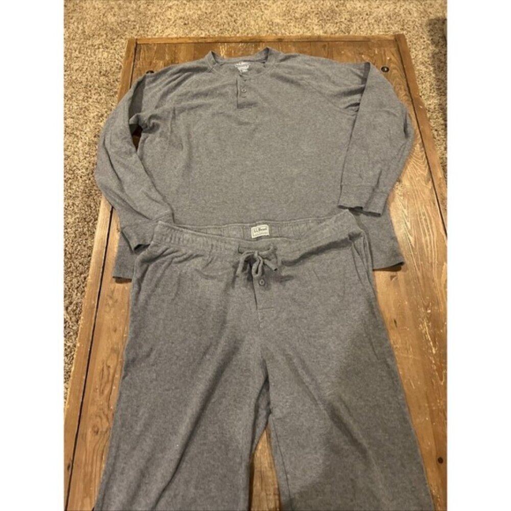 L.L. Bean Men's Bean Cotton Knit Pajamas Pants & Top PJ Set Gray Large Tall EUC